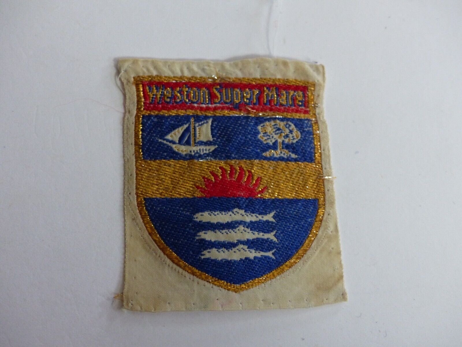Used Vintage Weston Super Mare England Scout Patch Badge Ship Tree 3 Fish Crest