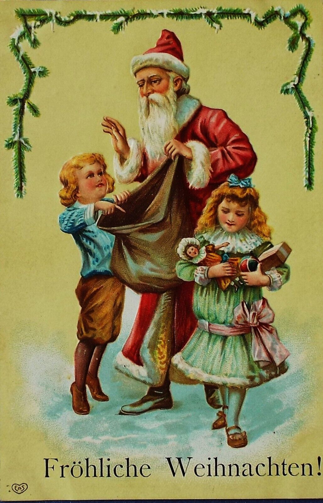 Sweet Embossed 1915 Red Robed Santa Claus children Christmas EAS Germany Berlin