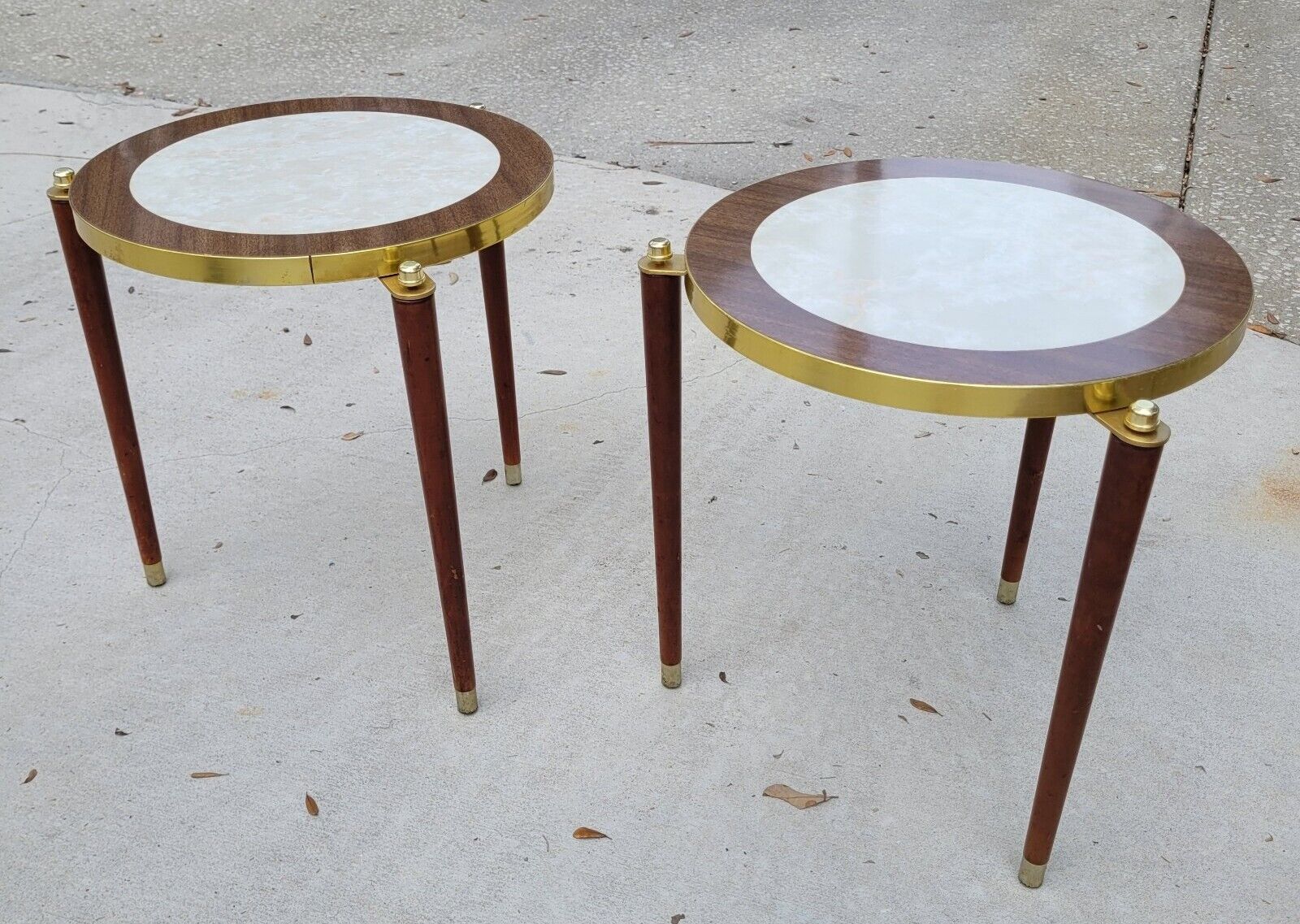 Pair Vintage Stackable Marble Look Mid Century MCM 2 Tables Nice Condition