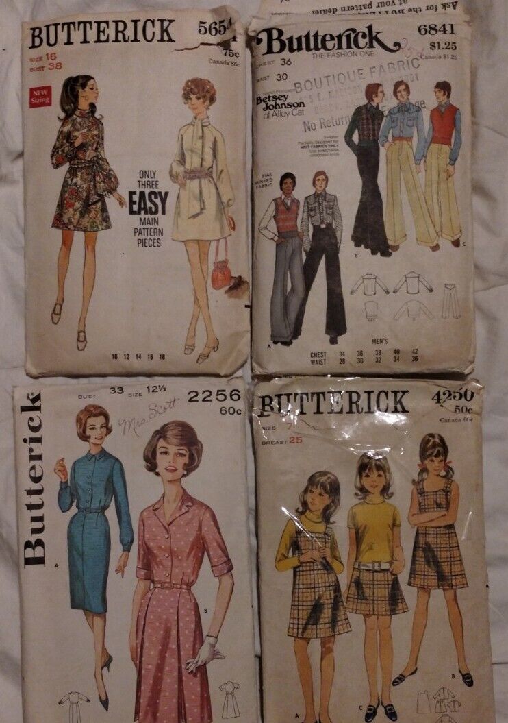 4 Vintage Butterick 1960s-70s  2256/4250/6841/5654