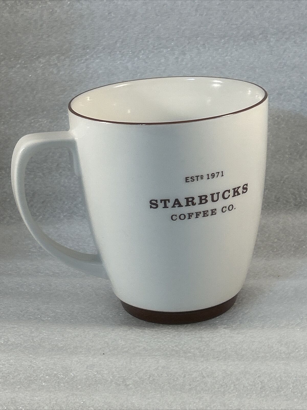 Starbucks 2006 White Abbey Large Tea Coffee Mug Cup Brown Trim Est 1971