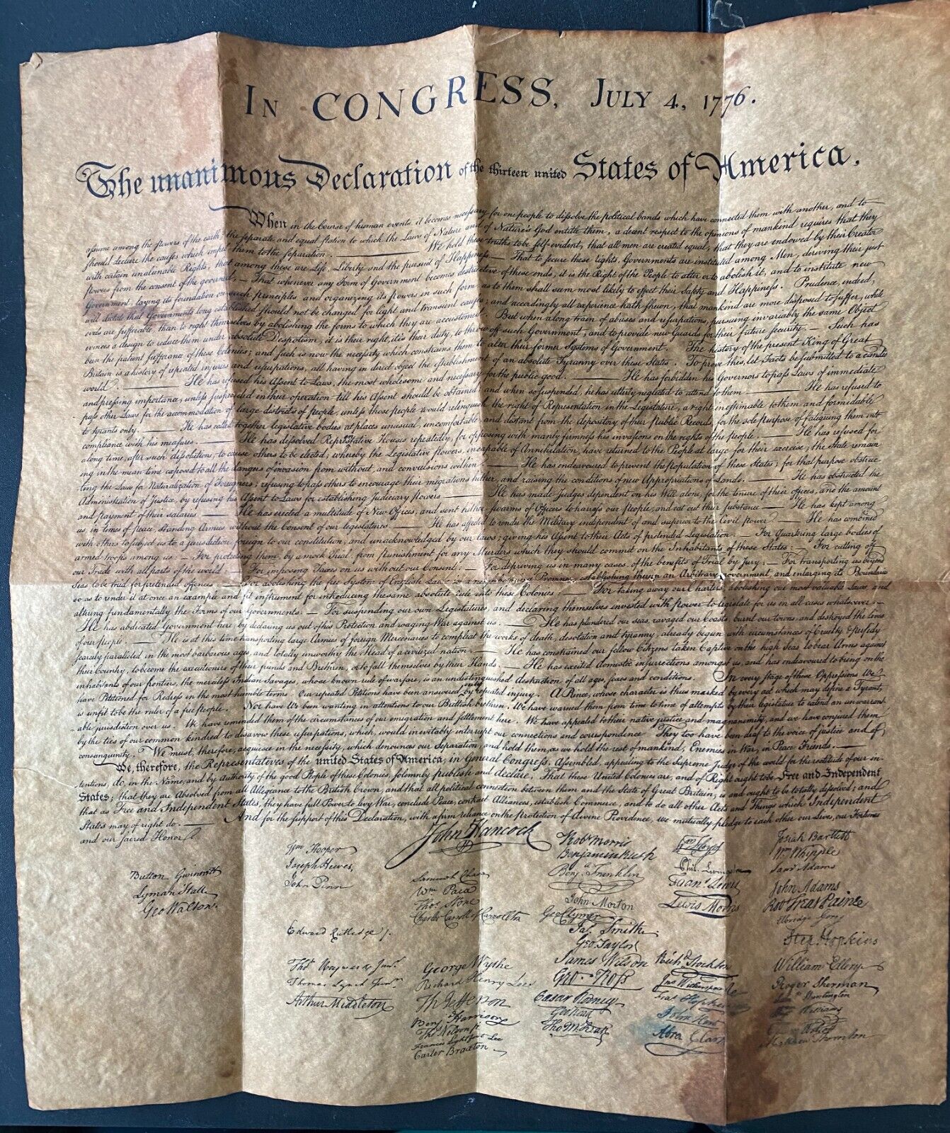 Declaration of Independence Copy, Antiqued Paper