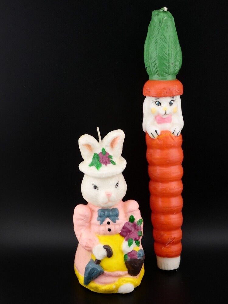 Vintage Easter Mrs Bunny and Carrot Bunny Candles Lot
