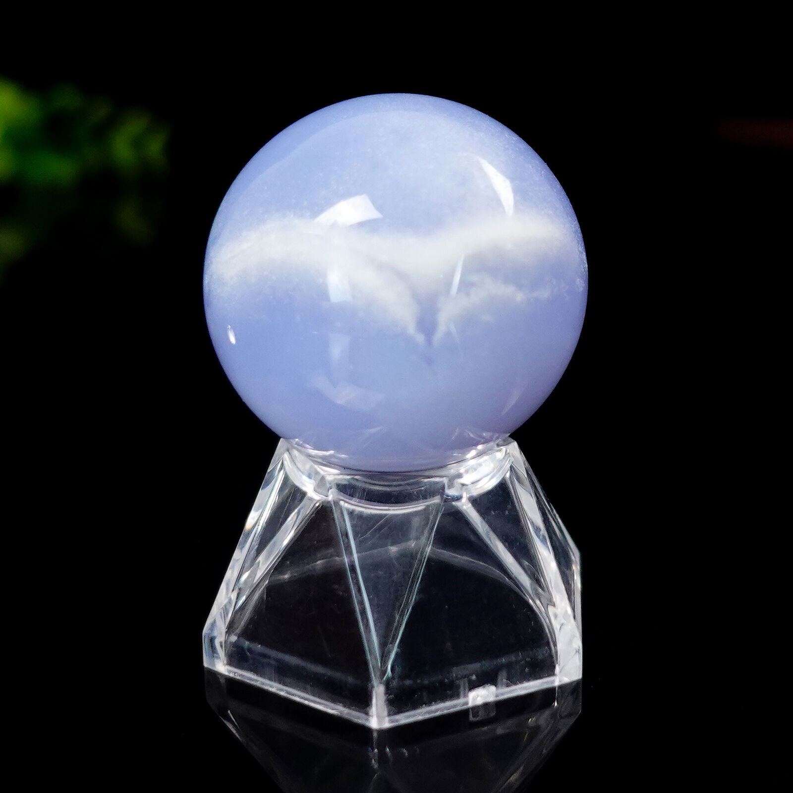 40mm Blue Chalcedony Sphere Carved Energy Ball Natural Crystal Statue Healing