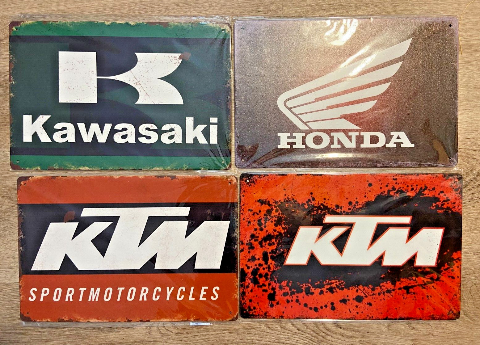 3  Sign Tin 12X8 KAWASAKI, KTM, HONDA Wall Decor Vintage Metal Shop