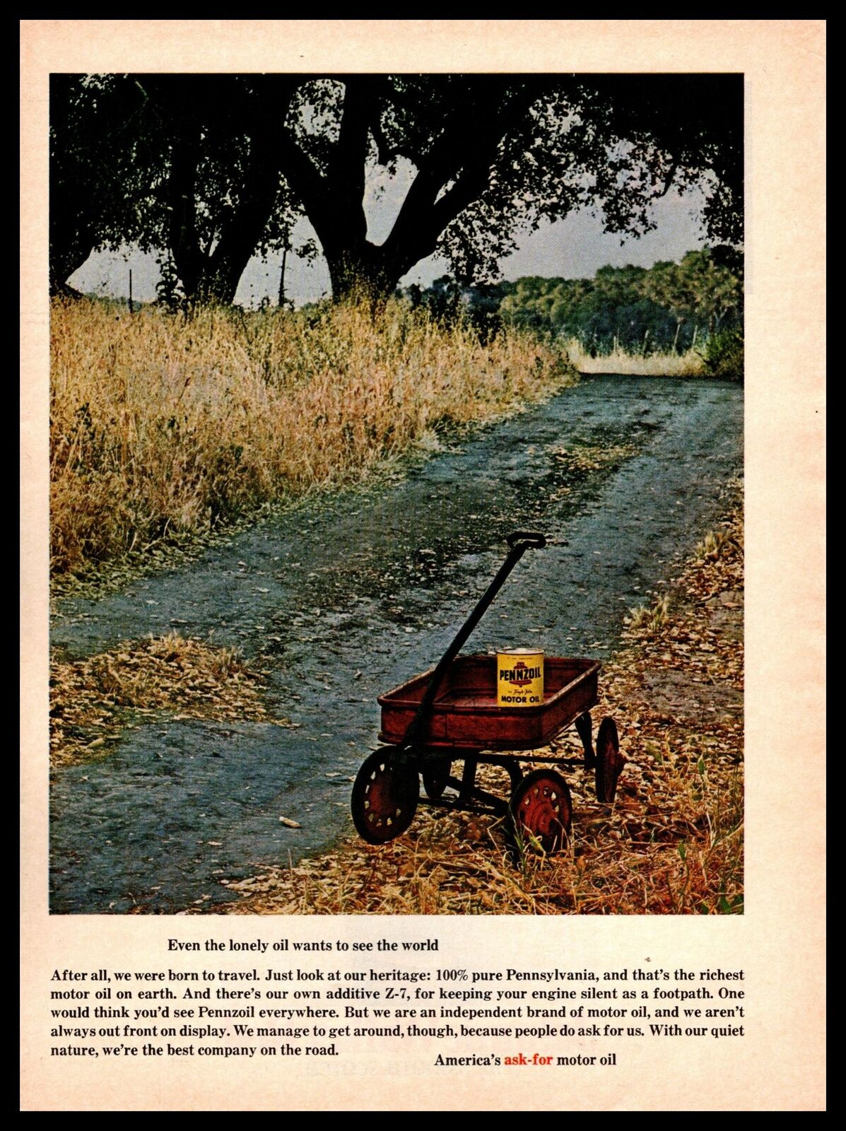 1968 Pennzoil Z-7 Motor Oil Can Child\'s Little Red Wagon Toy Vintage Print Ad