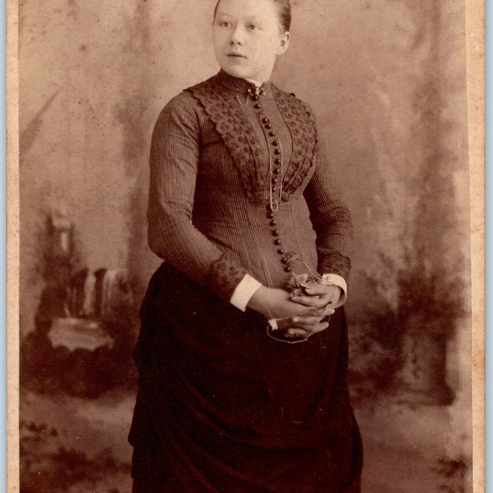 c1880s Hoboken, NJ Big Woman Cabinet Card Photo Holding Pregnant? S Fichtel B18