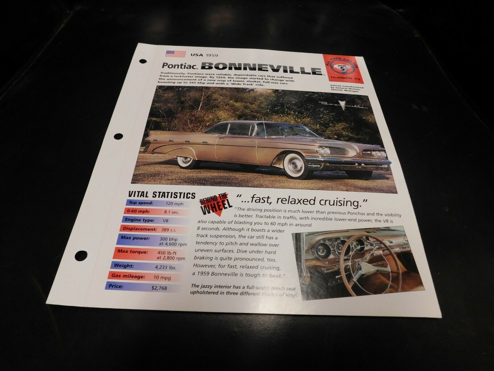 1959 Pontiac Bonneville Spec Sheet Brochure Photo Poster