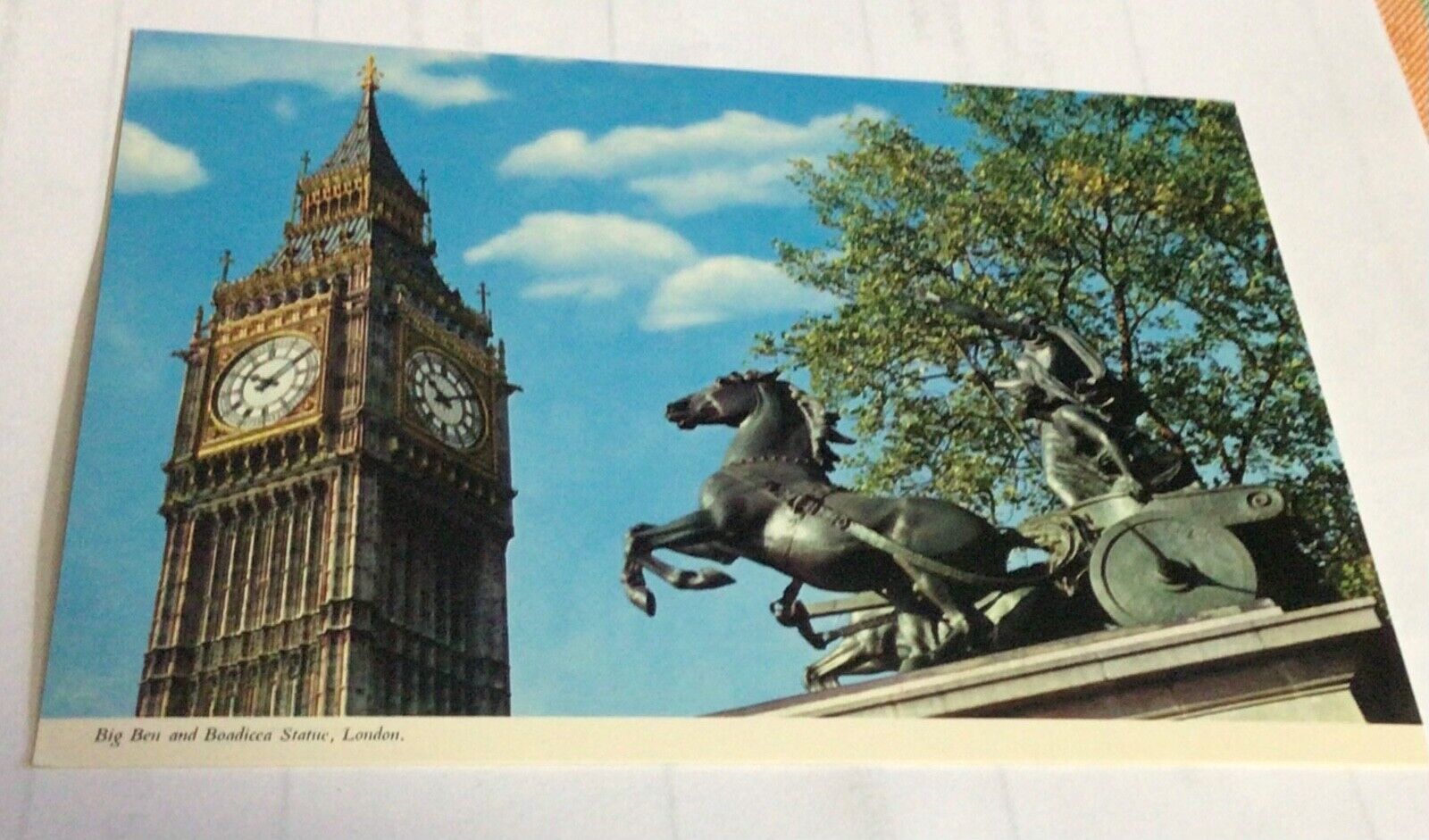 Postcard Big Ben & Boadicea Statue London 315 ft. Clock tower House of Commons