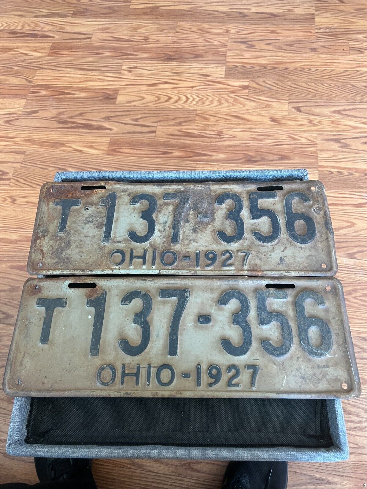 Original 1927 Ohio License Plates - T 137-356 Matching PAIR Large Plates