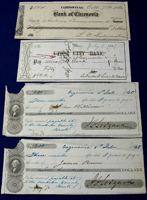 (4) HISTORIC 1840-1862 CAZENOVIA NY BANK CHECKS (Lot#4)