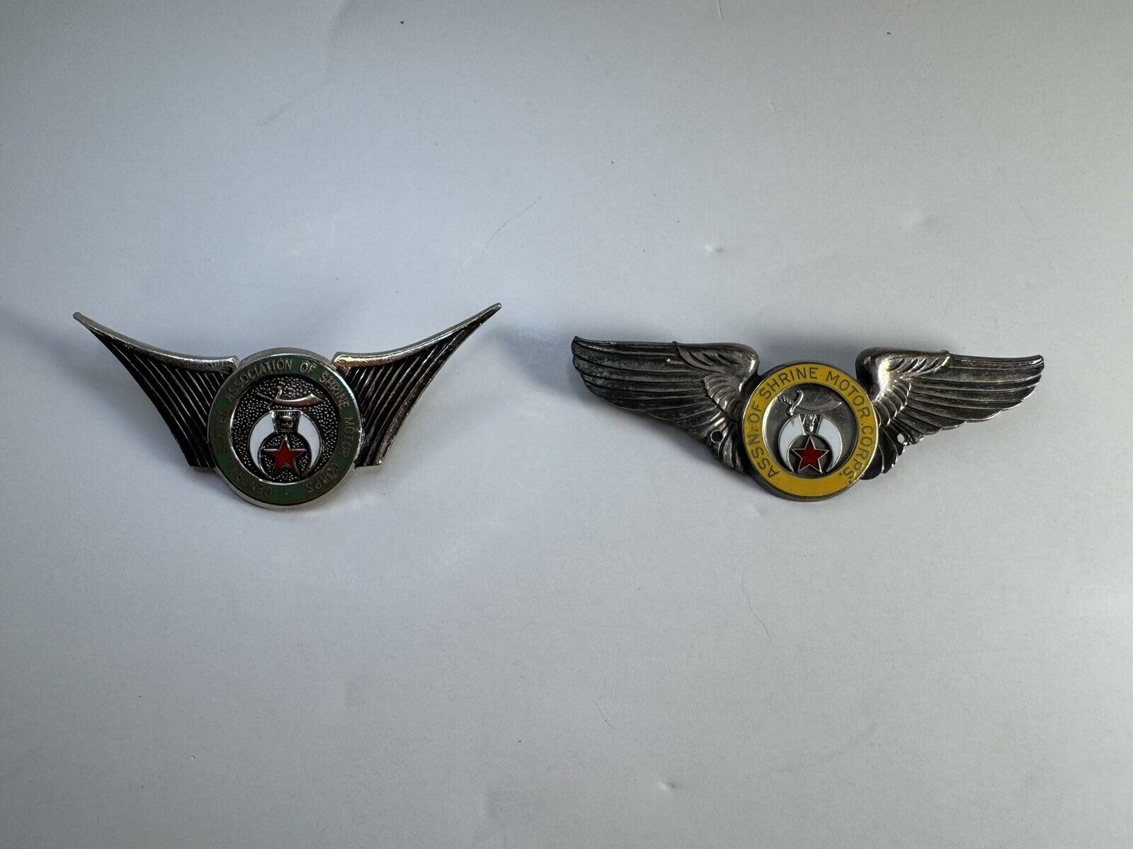 Pair of Rare Vintage Shrine Motor Corp Shriner Motorcycle Corps Wings Pins