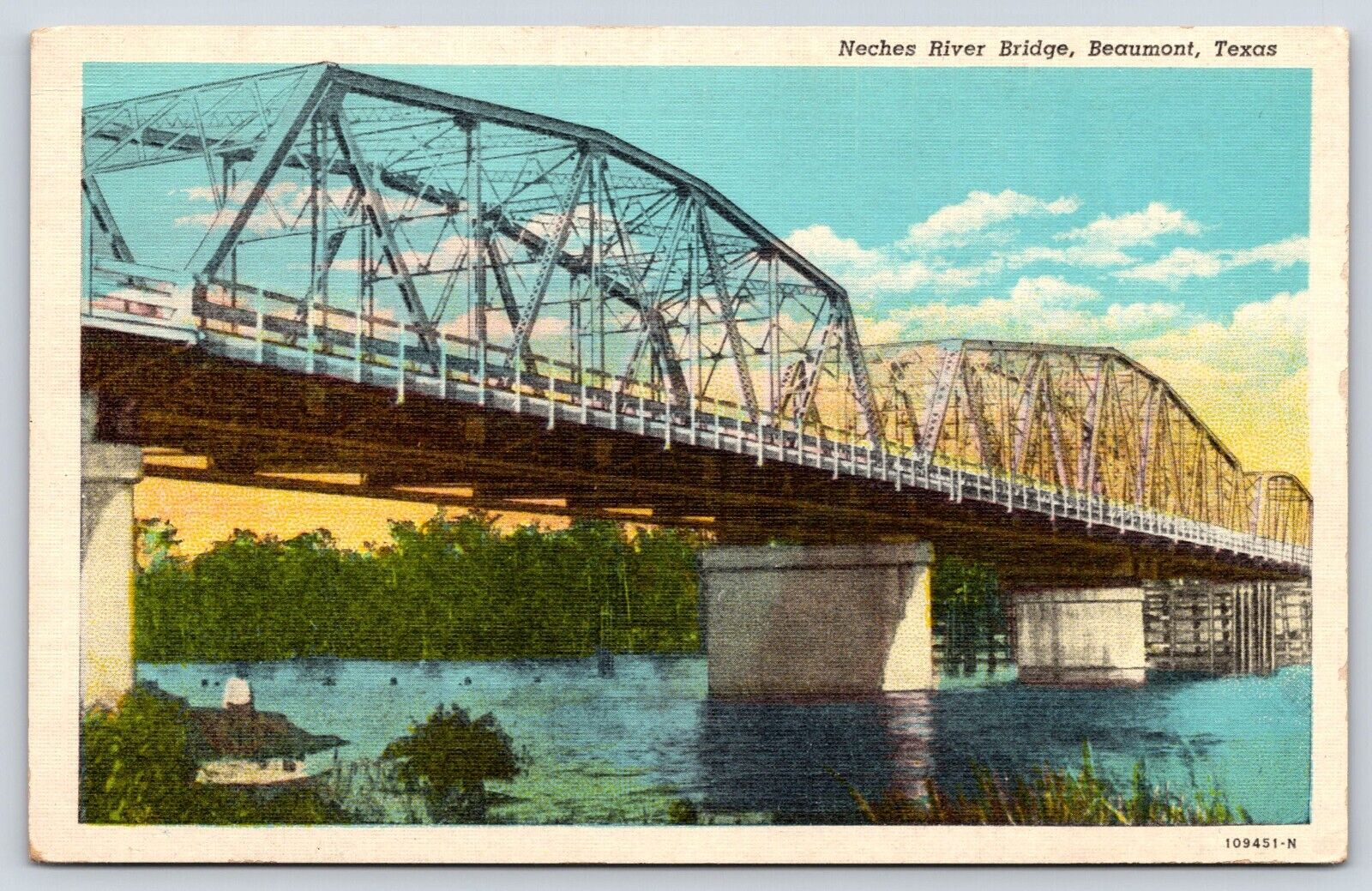 Texas Beaumont Neches River Bridge Vintage Postcard