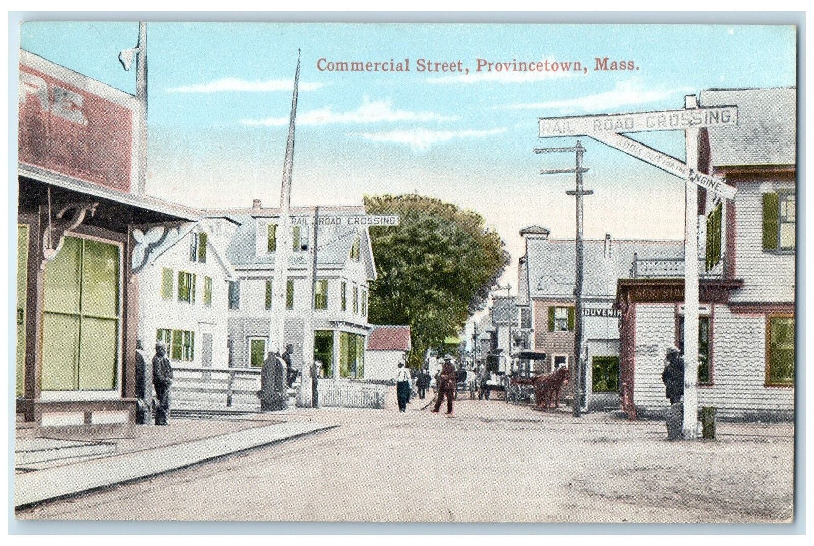 c1910 Commercial Street Dirt Road Horse Carriage People Provincetown MA Postcard