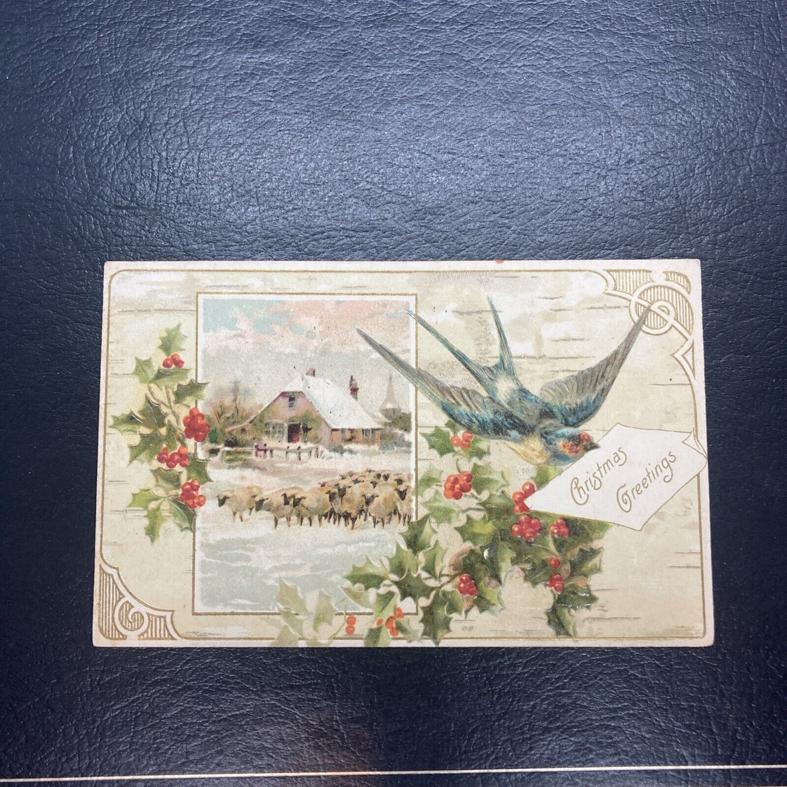 Antique 1909 Christmas Postcard Embossed
