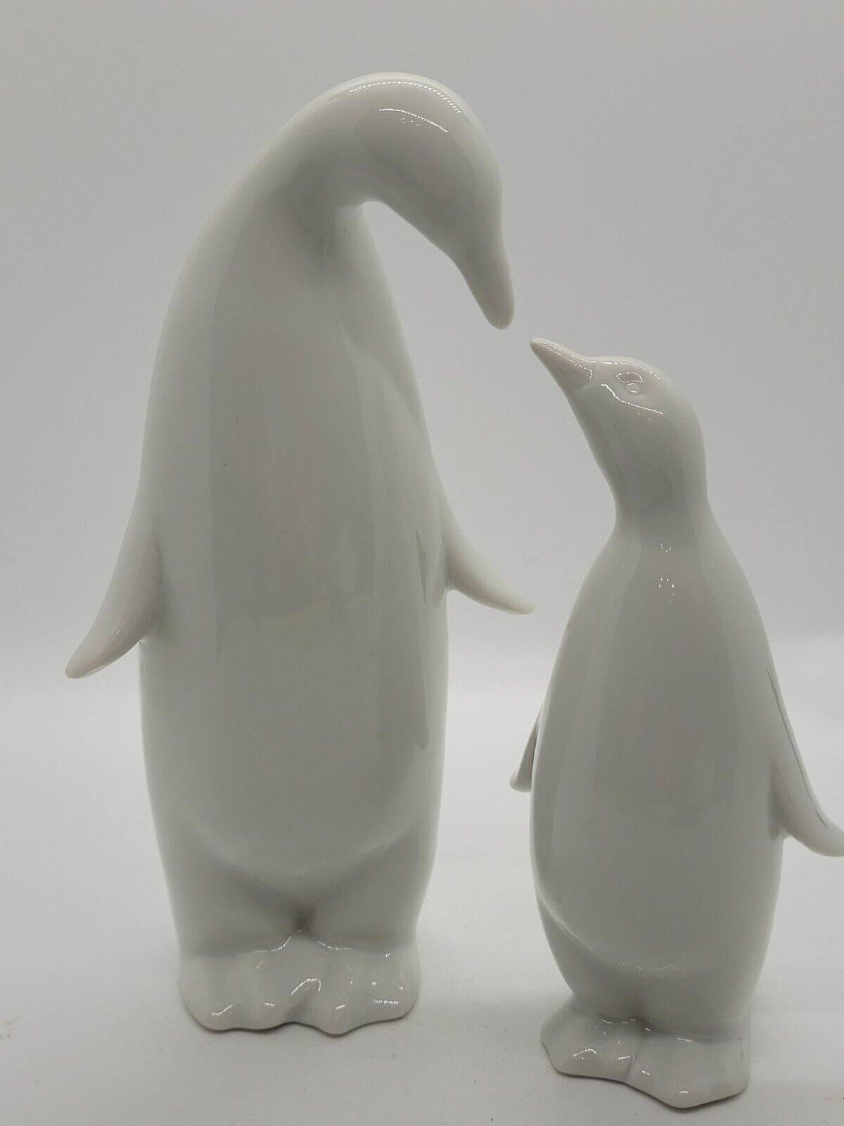 Pair of White Penguin Figurines Mother w Baby Crowning Touch Blanc de Chine 6\