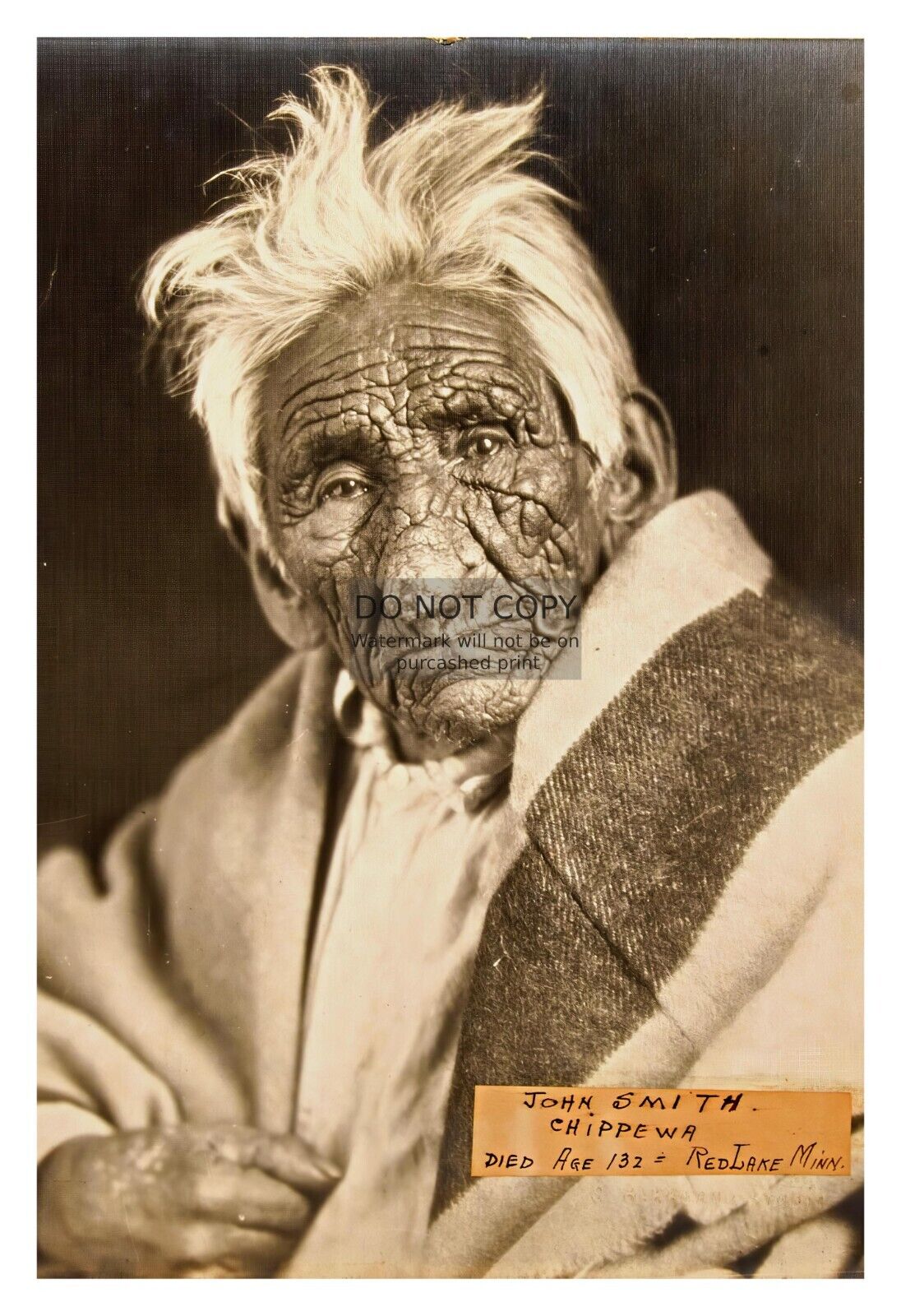 CHIEF JOHN SMITH CHIPPEWA NATIVE AMERICAN ELDER DIED AT 132 YEARS OLD 4X6 PHOTO