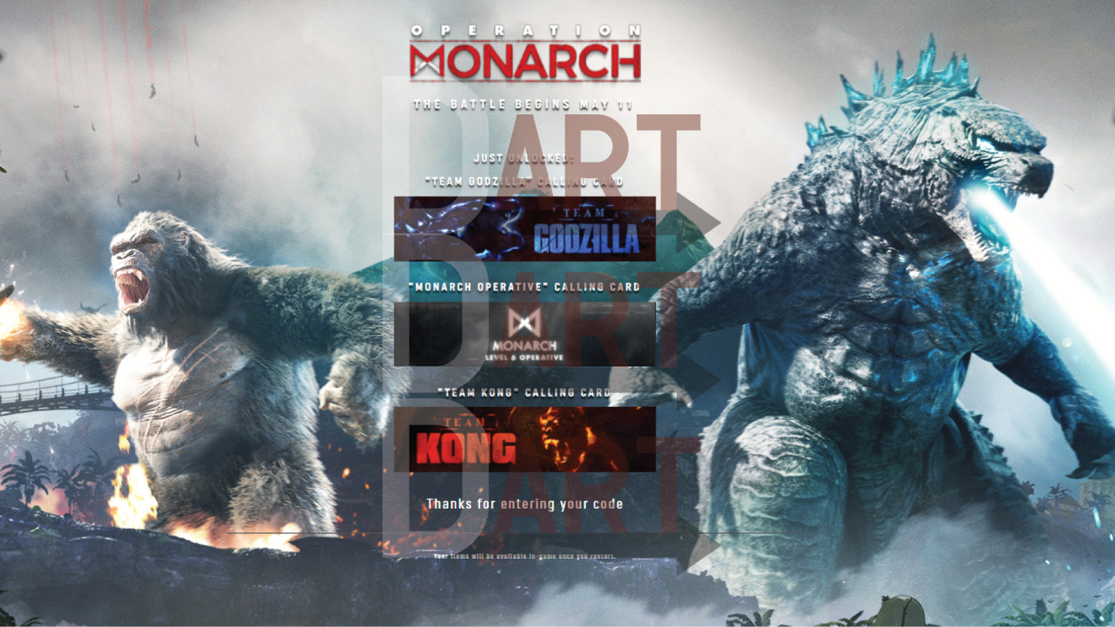 Call of Duty Vanguard Warzone CoD Godzilla Kong Nameplates 3 ITEMS