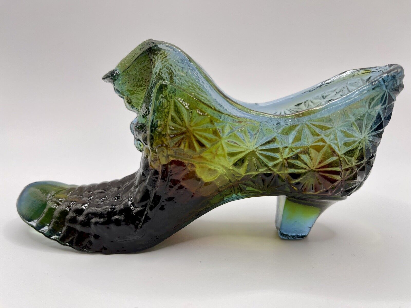Vintage BOYD Art Glass Cat Head Shoe Slipper HTF Rubina
