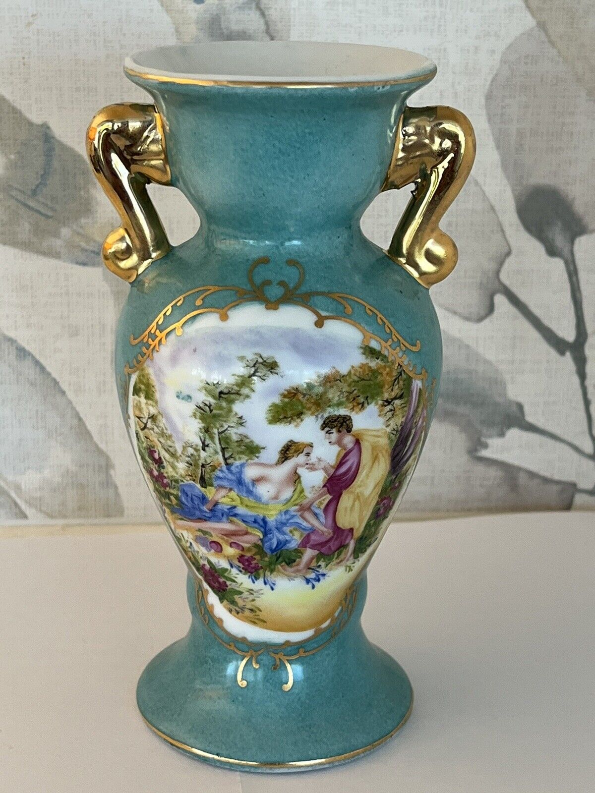 French Antique Porcelain 2 Handled Floral Bud Vase 6\