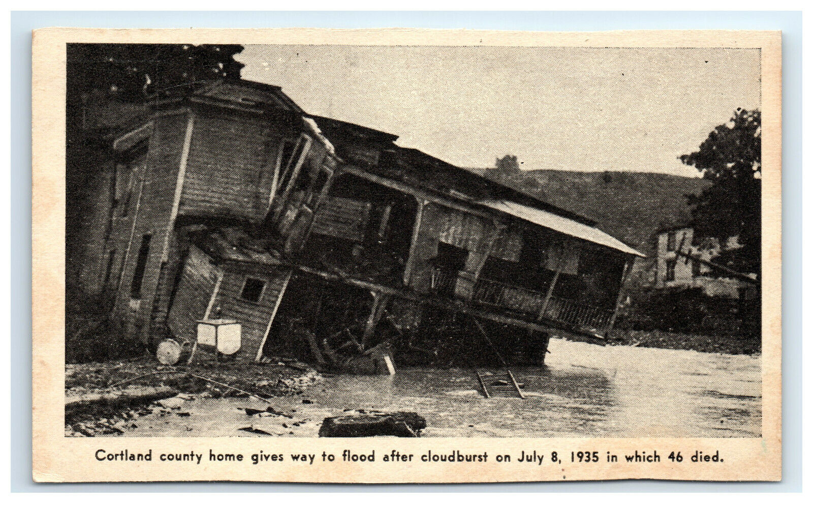 Postcard 1935 Flood Cortland County, NY home destroyed G20