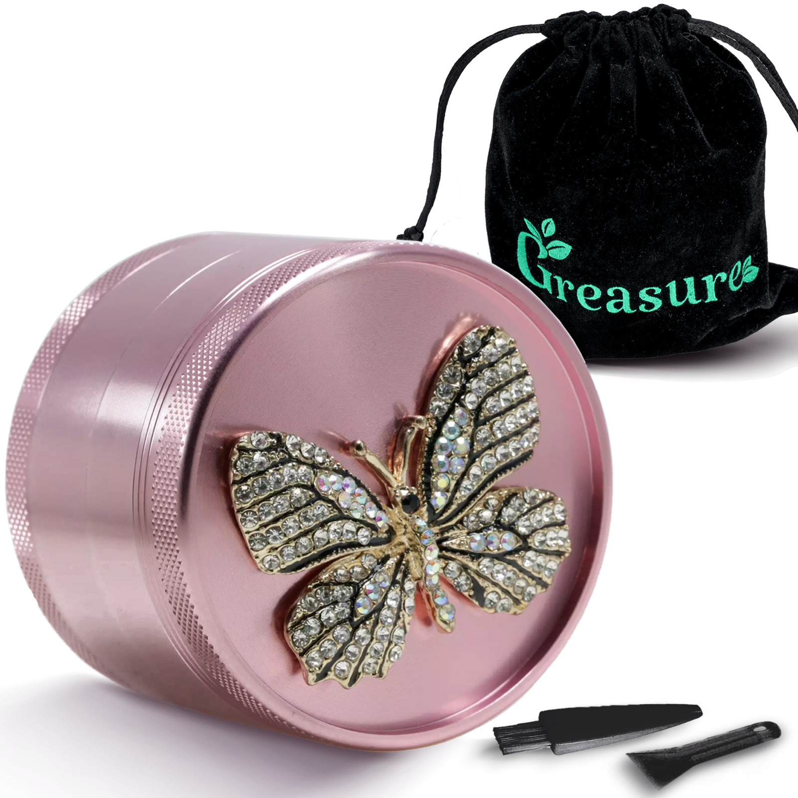 Tobacco Herb Grinder Pink Butterfly 2.5 inch- Aluminum 4 Piece  USA