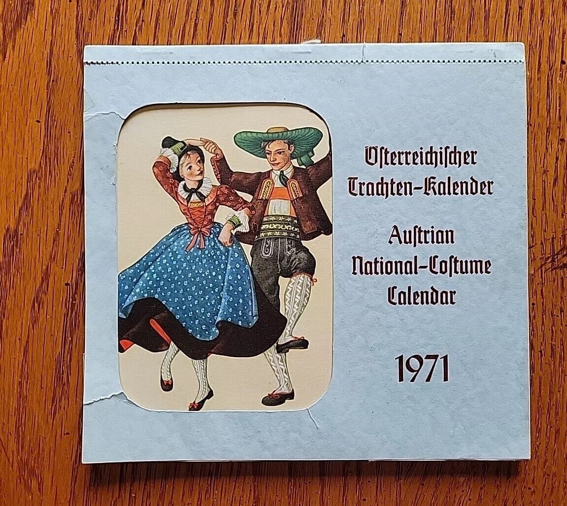 Austrian Traditional Costume Calendar National Pictures Postcard Format 1971 Vtg