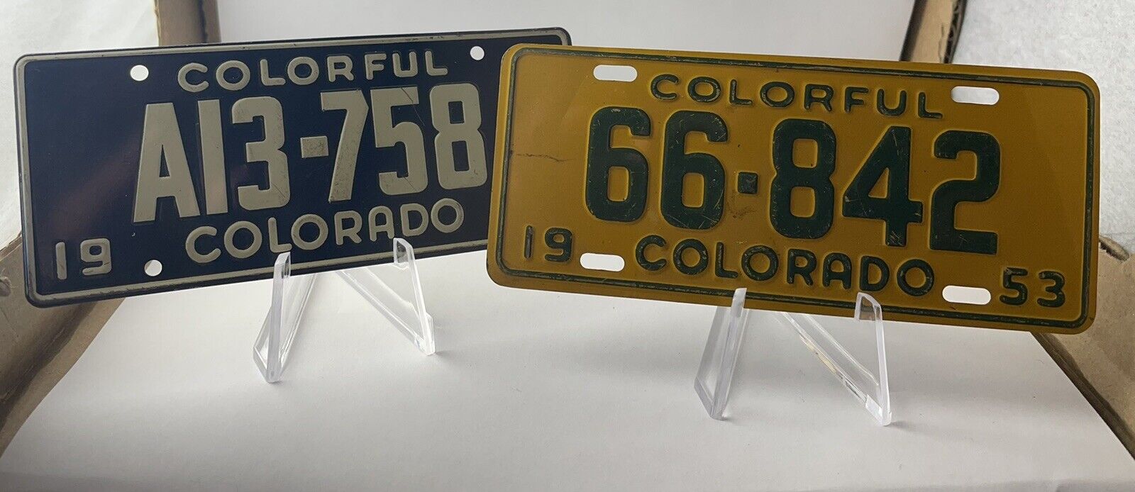 Vintage 1953 & 1954 Bicycle / Wheaties State Metal License Plates - Colorado