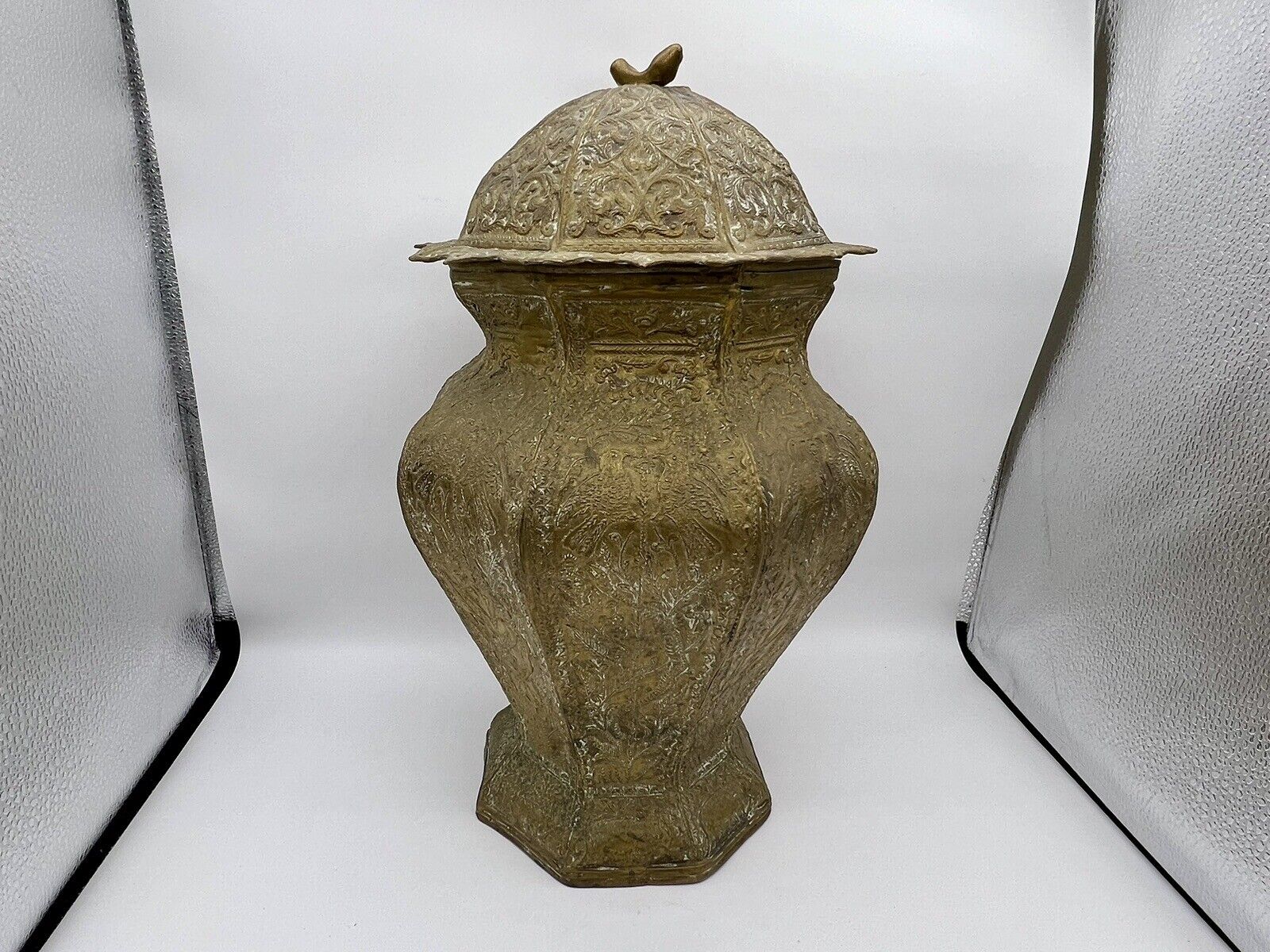 Antique Large Brass Minangkabau Malay Brass Lidded Vase Jar