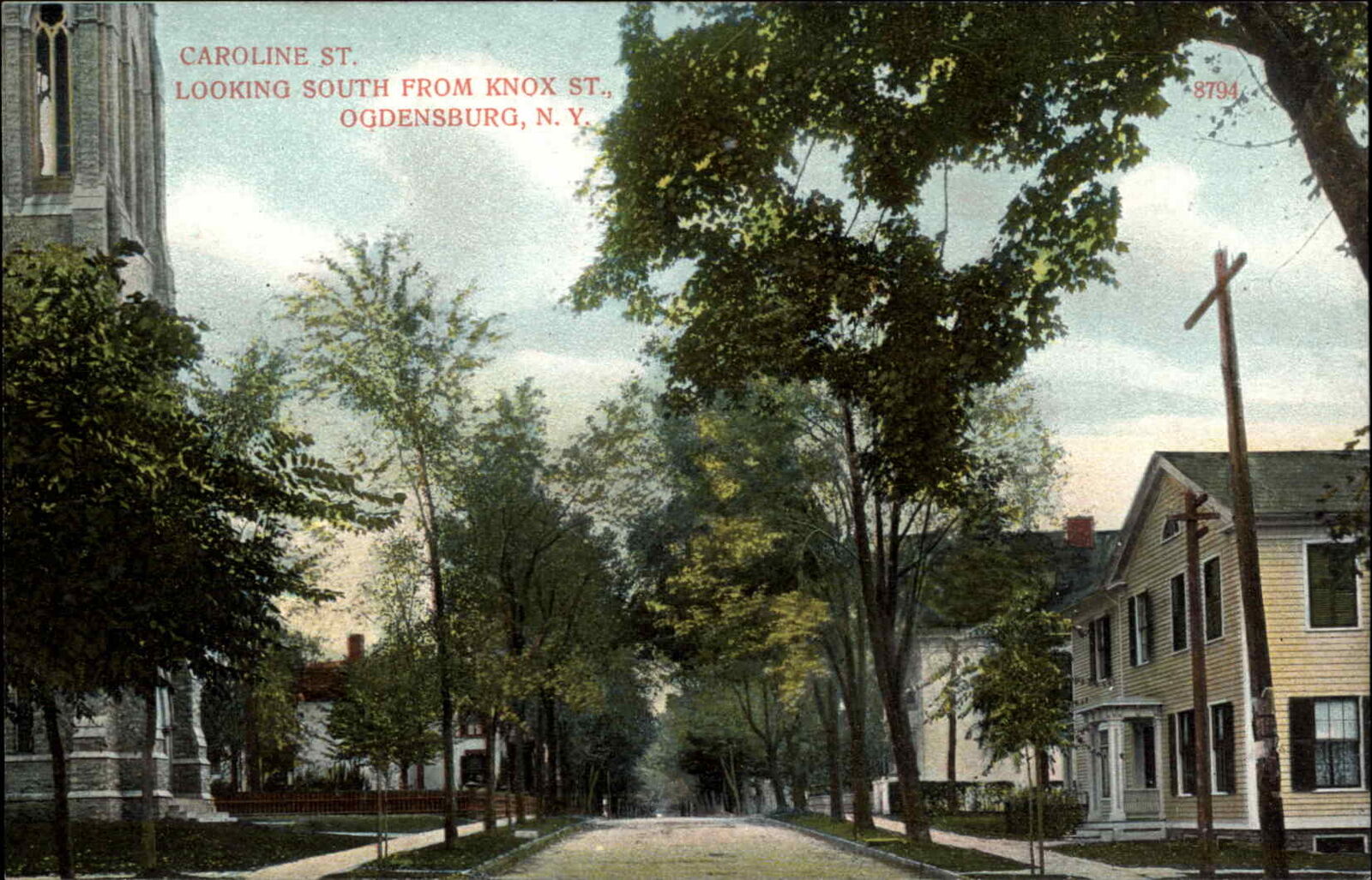 Ogdensburg New York NY Caroline Street c1910 Vintage Postcard