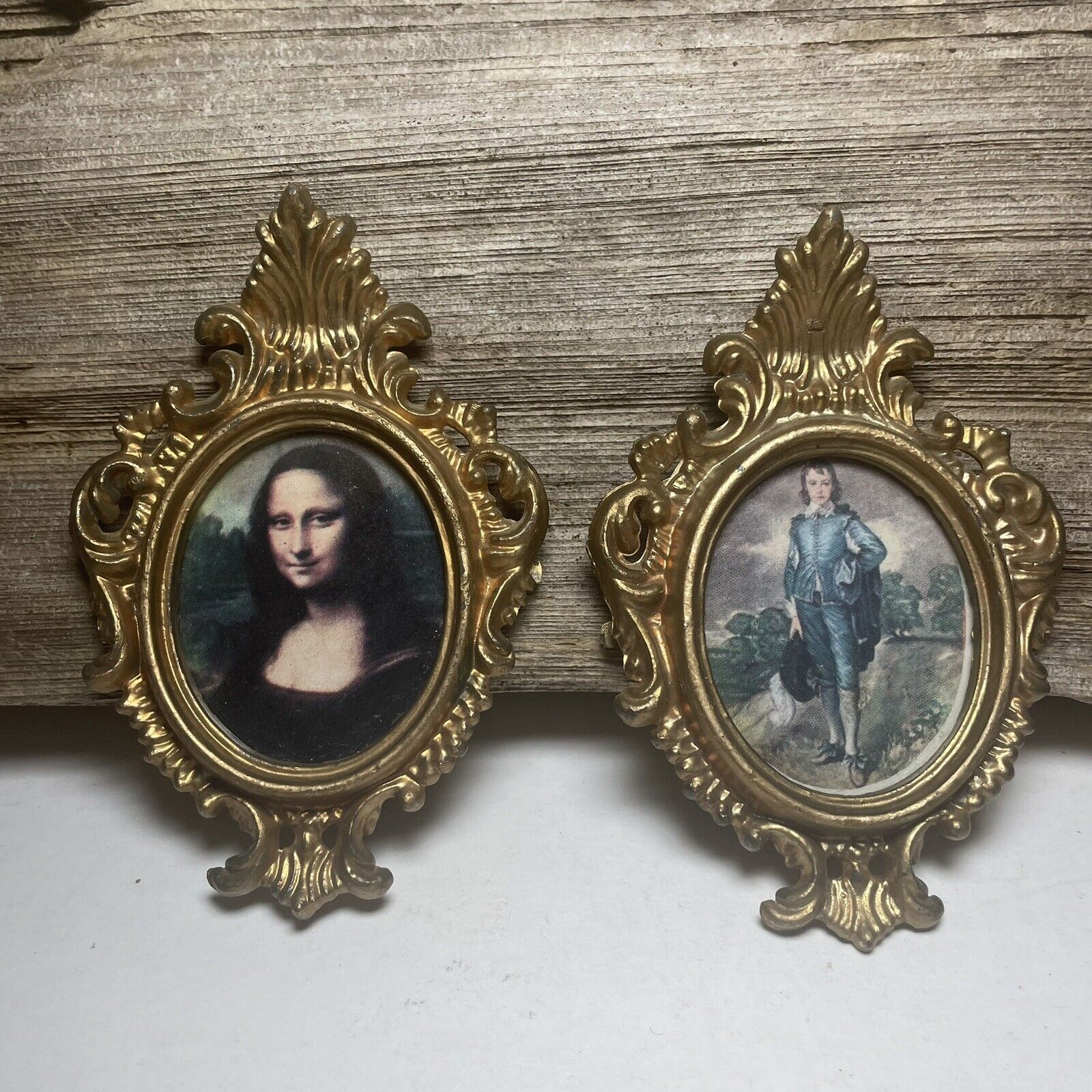 Pair of Small Oval Gold Colored Ornate Frames Pictures Hong Kong Mona Lisa