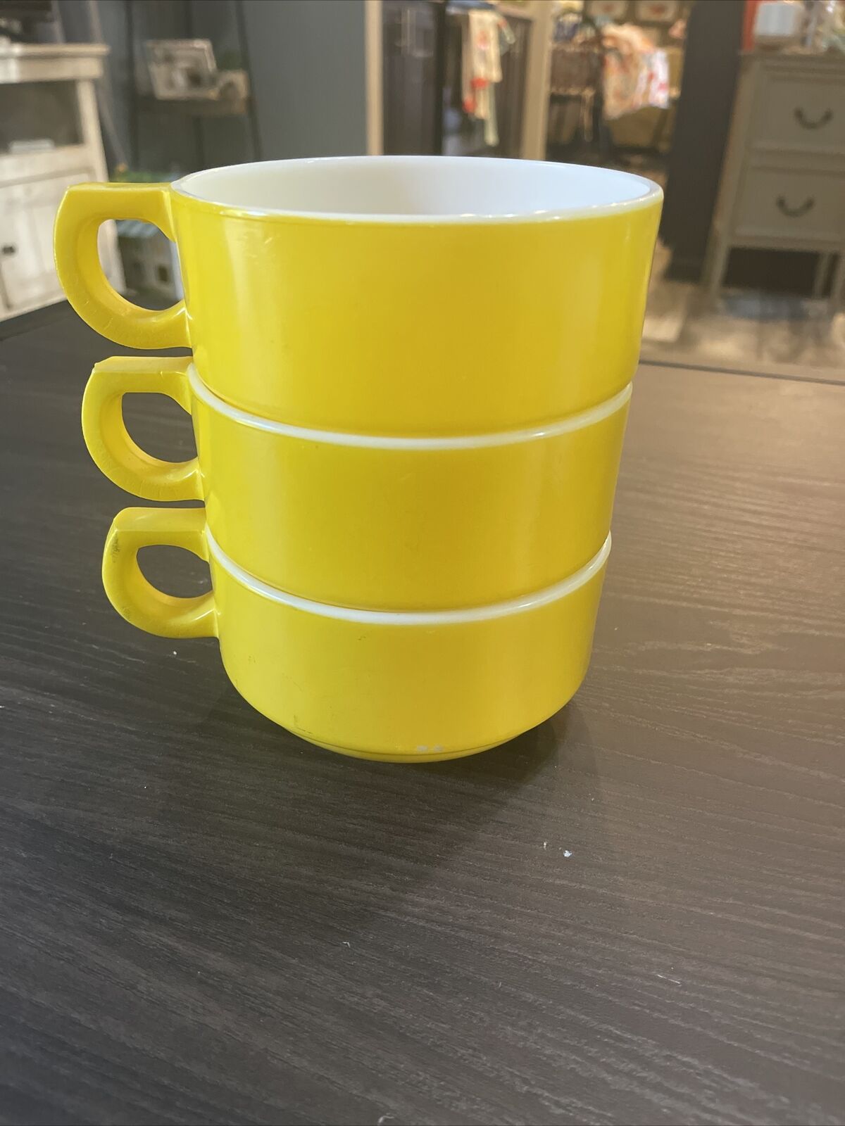 Set Of 3 Mcm Yellow Soup Mugs