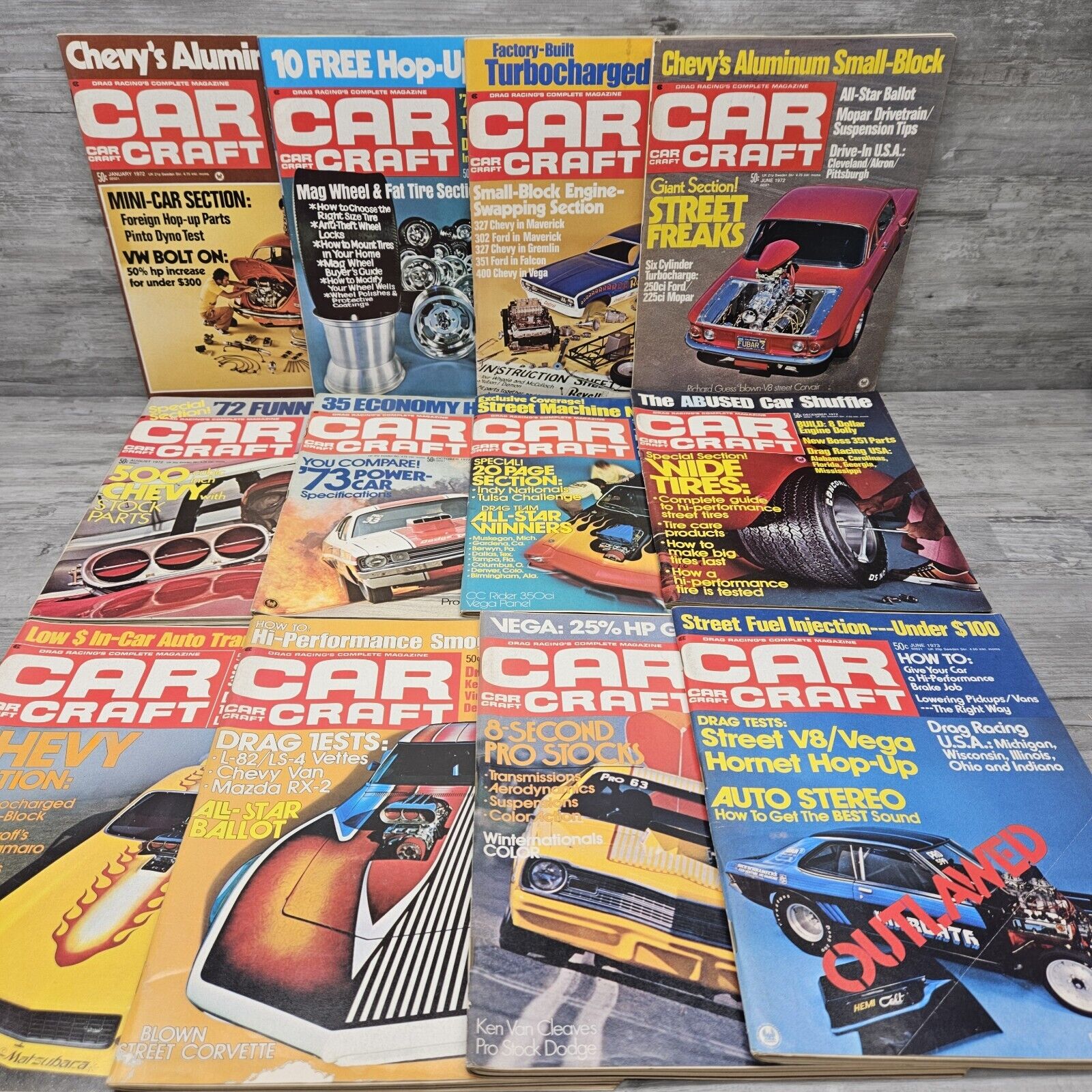 Car Craft Magazine Lot (12) Vtg 1972 1973 Hot Rat Rod Custom Chevy Ford Plymouth
