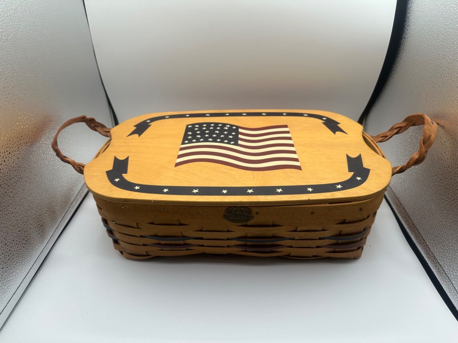Peterboro Basket Co. Large Basket w/Lid 150 Year American flag 1854-2004