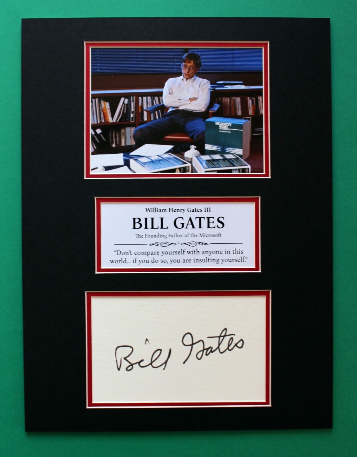 BILL GATES AUTOGRAPH artistic display Founding Father of Microsoft
