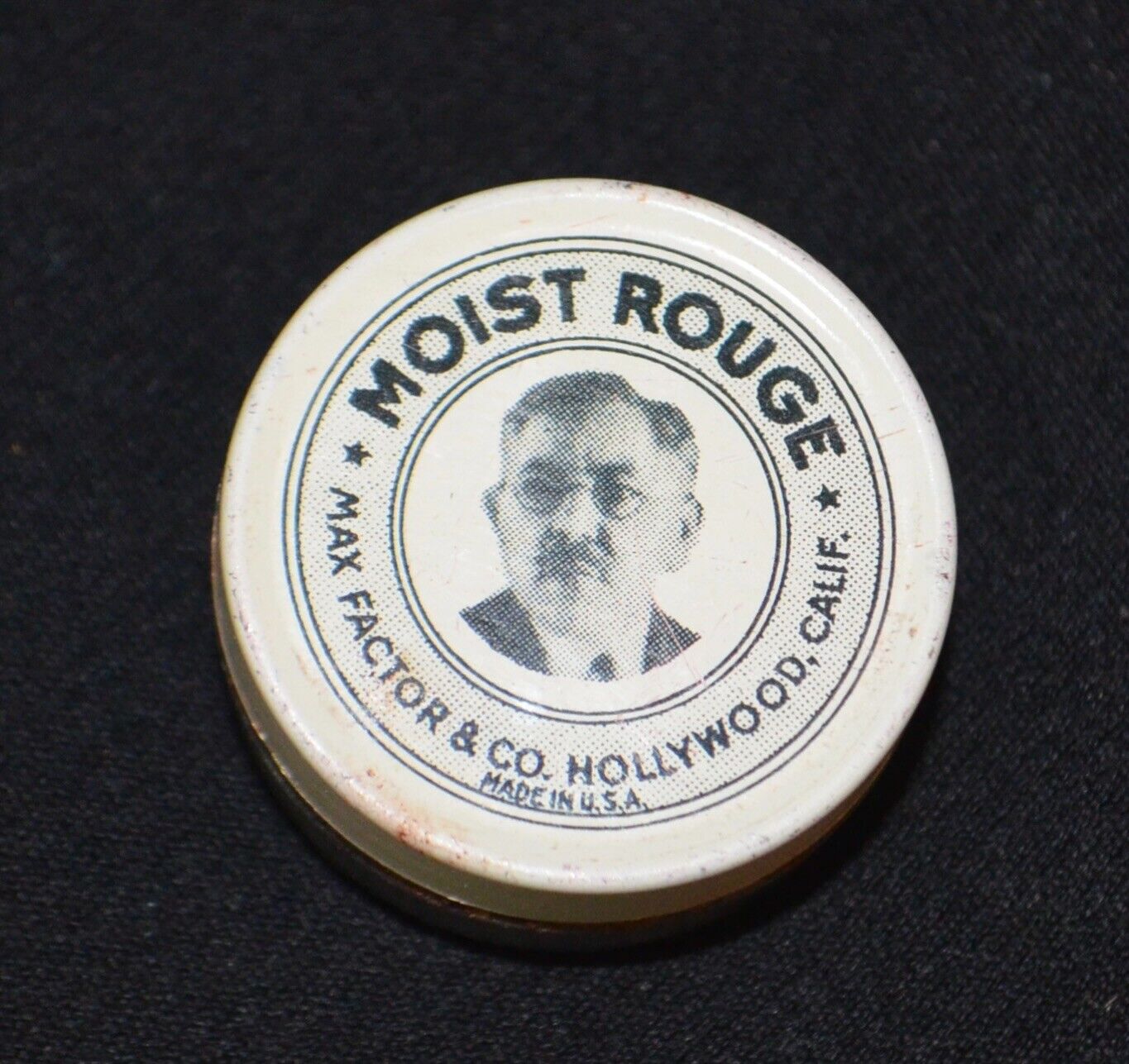 Vintage 1930's Max Factor Moist Rouge in Tiny Metal Tin Can Movie Make-Up UNUSED
