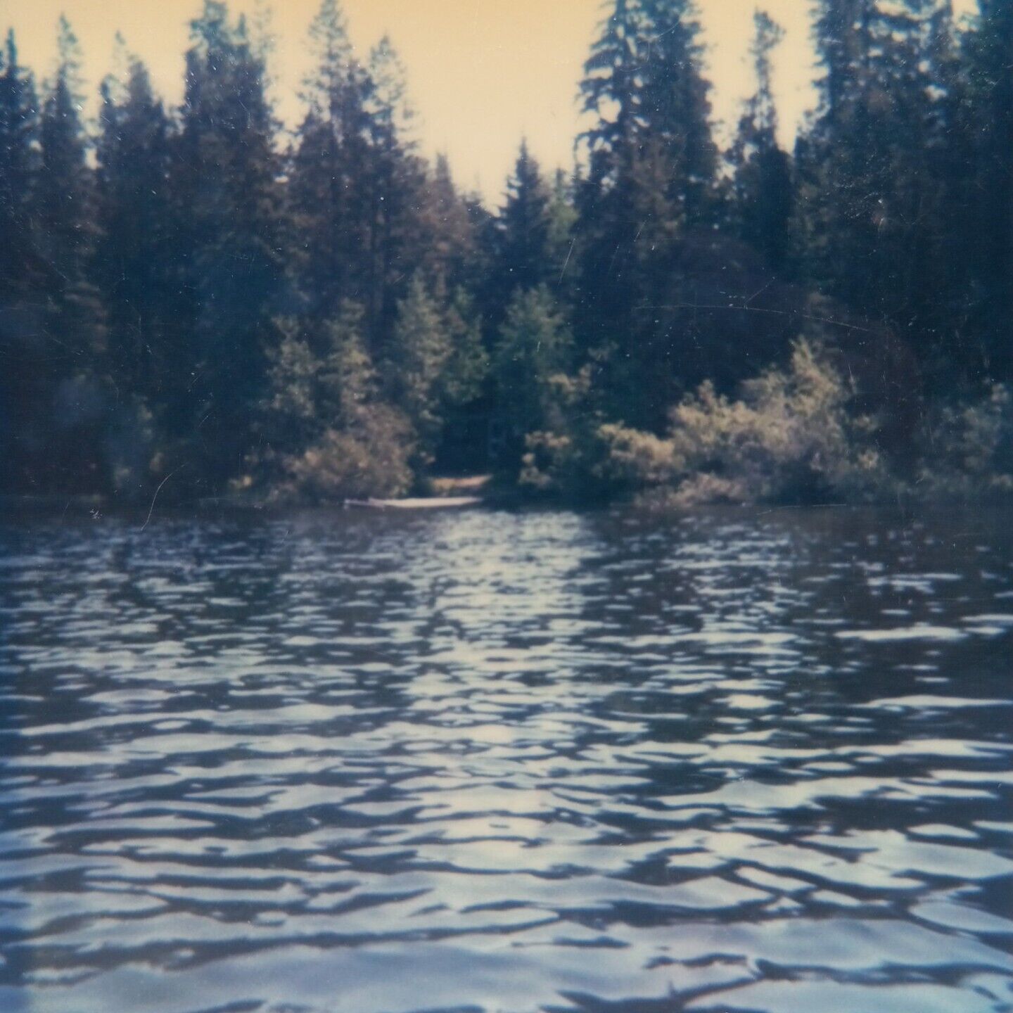 Vintage Polaroid Photo Glimpse Lake BC Canada Ripples Sky Found Art Snapshot 