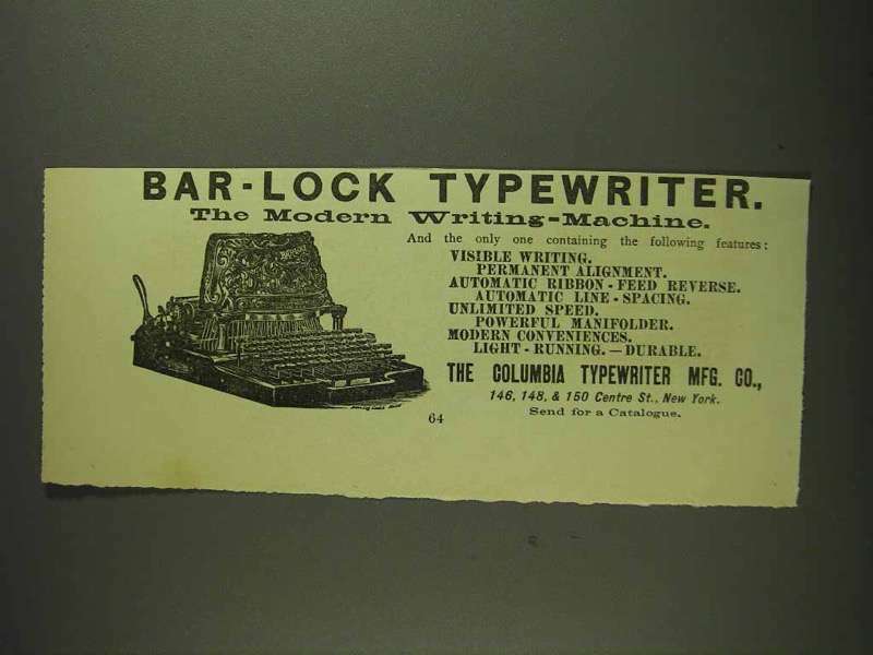 1893 Columbia Bar-Lock Typewriter Ad