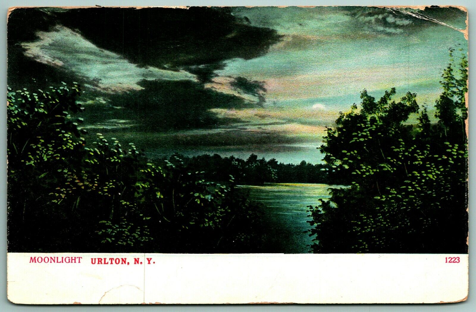 Moonlight Night View on Lake Urlton Catskills New York NY 1911 DB Postcard I11
