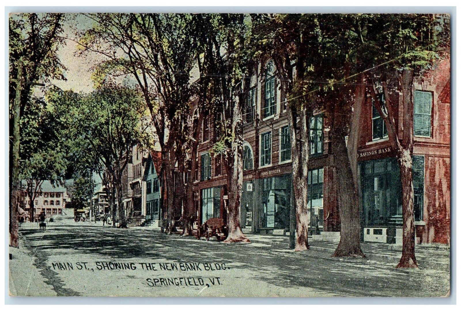 1912 Main Street Showing The New Bank Building Springfield Vermont VT Postcard