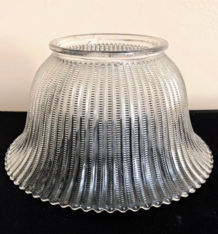 VINTAGE CLEAR GLASS PRISMATIC HOLOPHANE GLASS LAMP LIGHT SHADE 4\