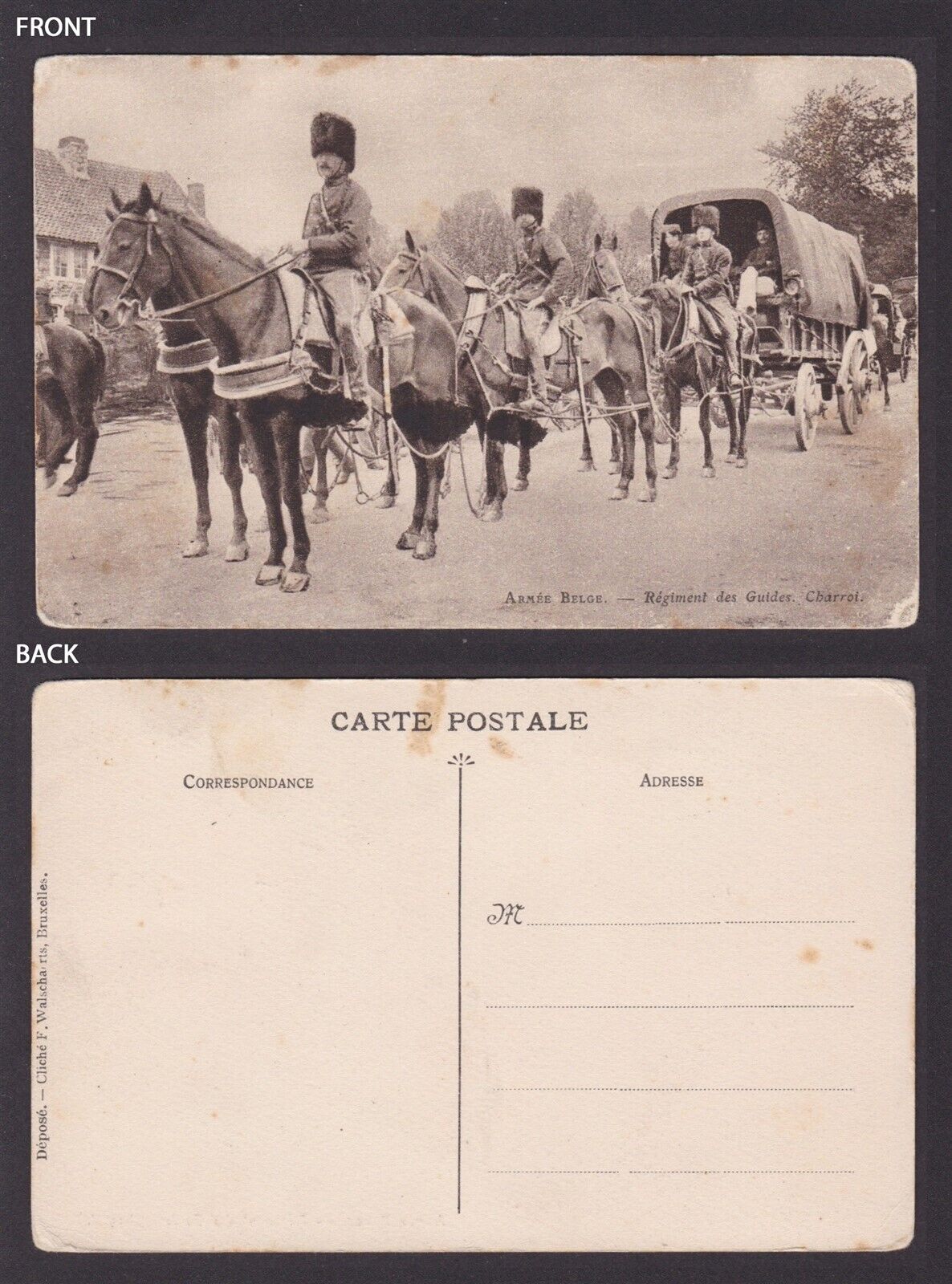 Vintage postcard, Armée belge, Régiment des Guides, Charroi, RPPC, WWI