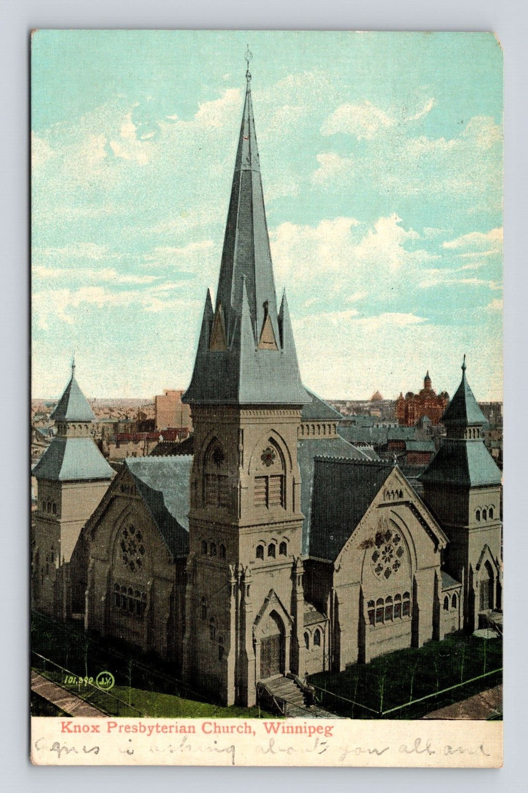 Old Antique Postcard Knox Presbyterian Church Winnipeg Canada 1907Cancel Vintage