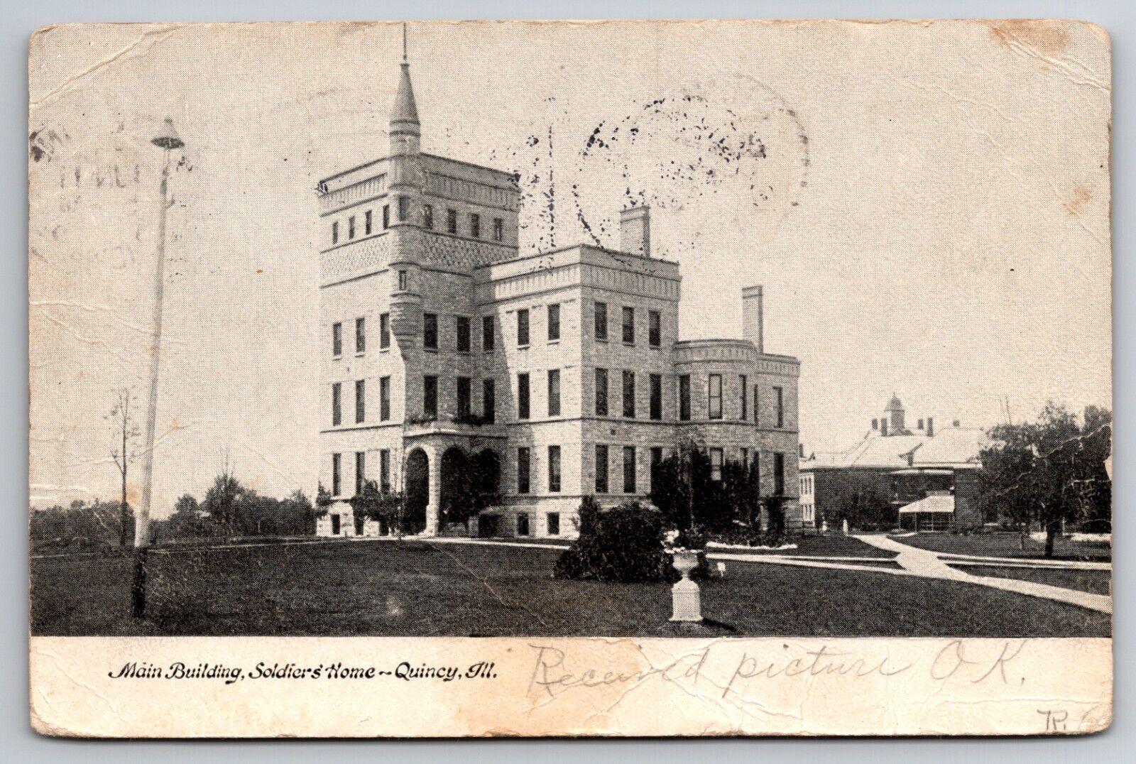 Main Building Soldiers\' Home Quincy Illinois IL 1907 Postcard