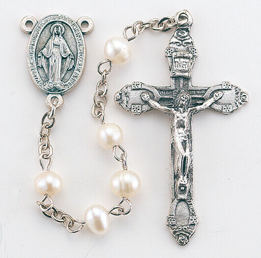 Rosary, Genuine Fresh Water White Pearl Full Rosary with Gift Box
