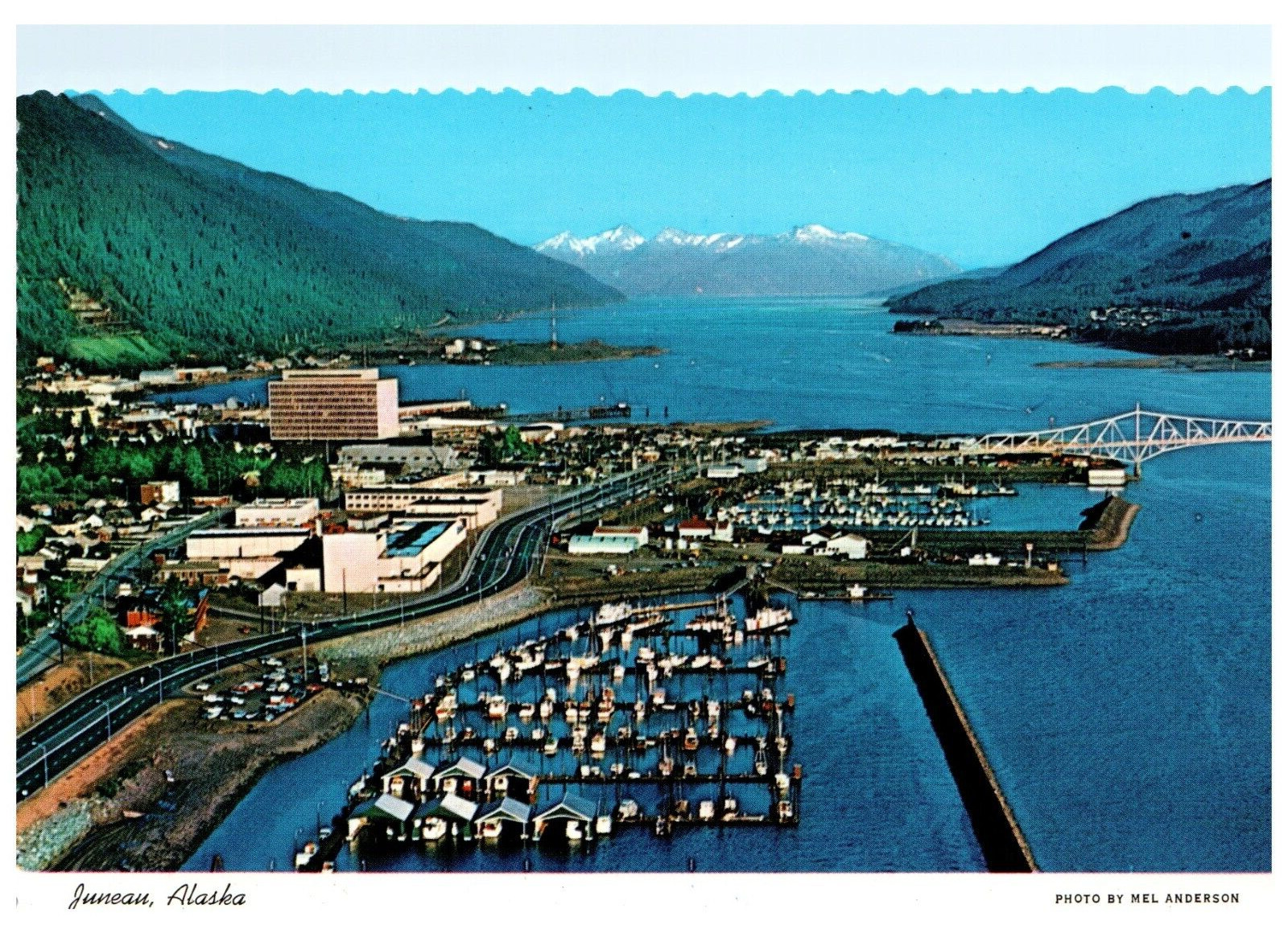 Aerial View Juneau Alaska, Capitol,Gastineau Channel, Douglas Bridge AK Postcard