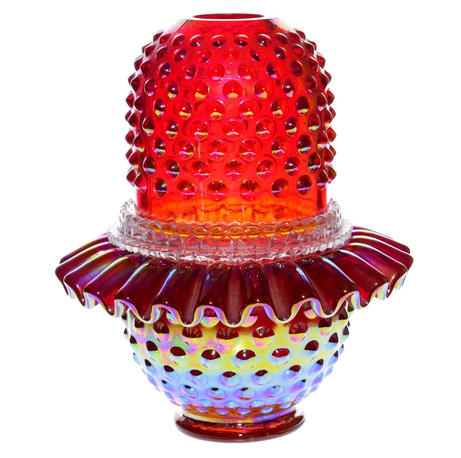 Vintage Fenton Hobnail Ruby Red Carnival Fairy Lamp Very Rare