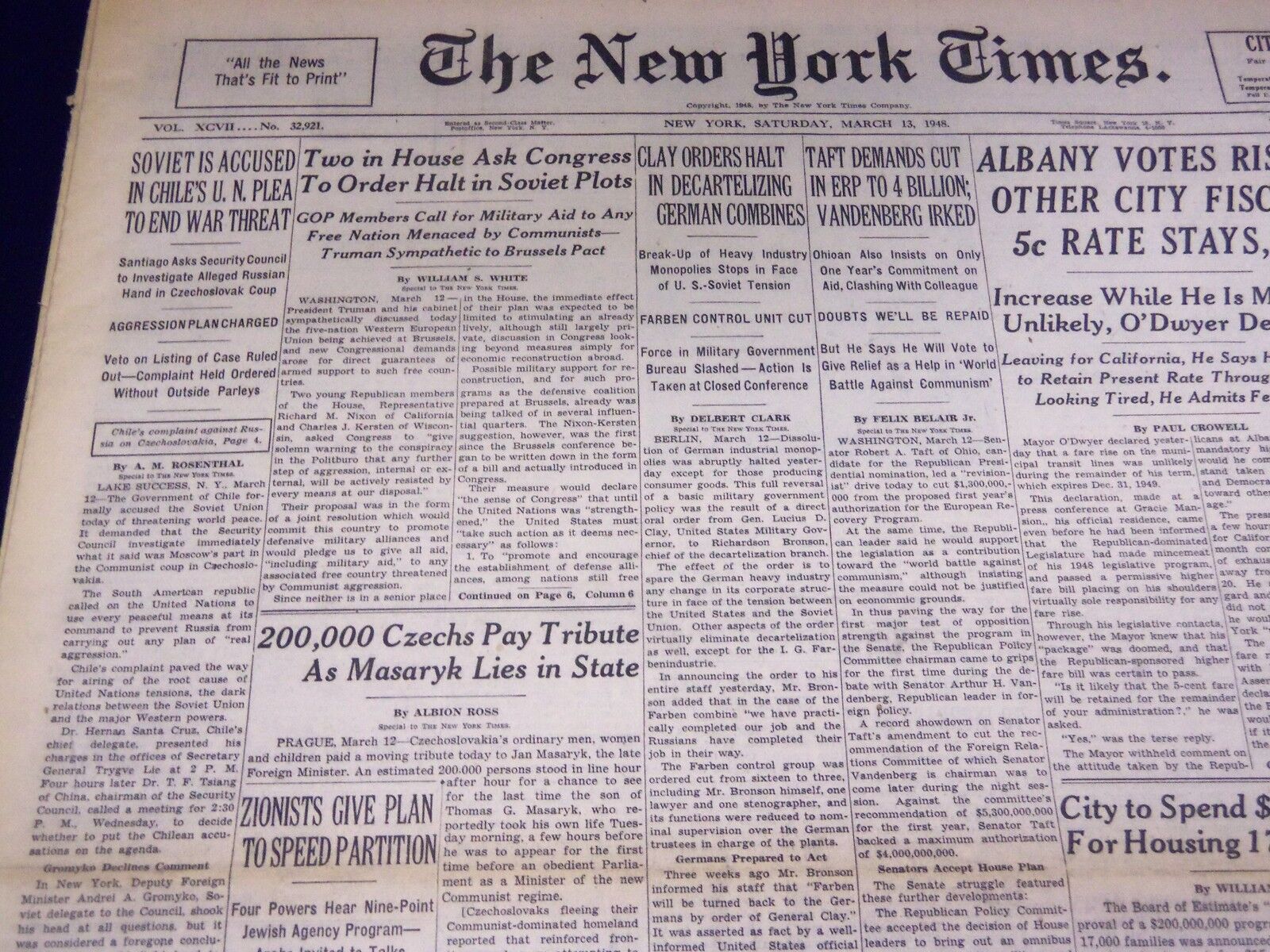 1948 MARCH 13 NEW YORK TIMES - 5C RATE STAYS SAYS MAYOR - NT 3363