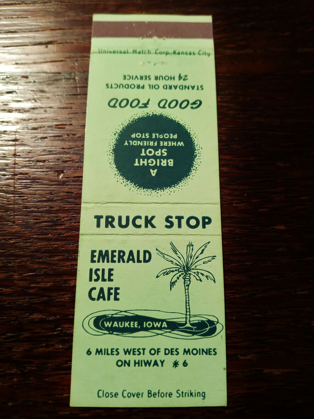 Vintage Matchcover: Emerald Isle Cafe Standard Service Station, Waukee, IA  14