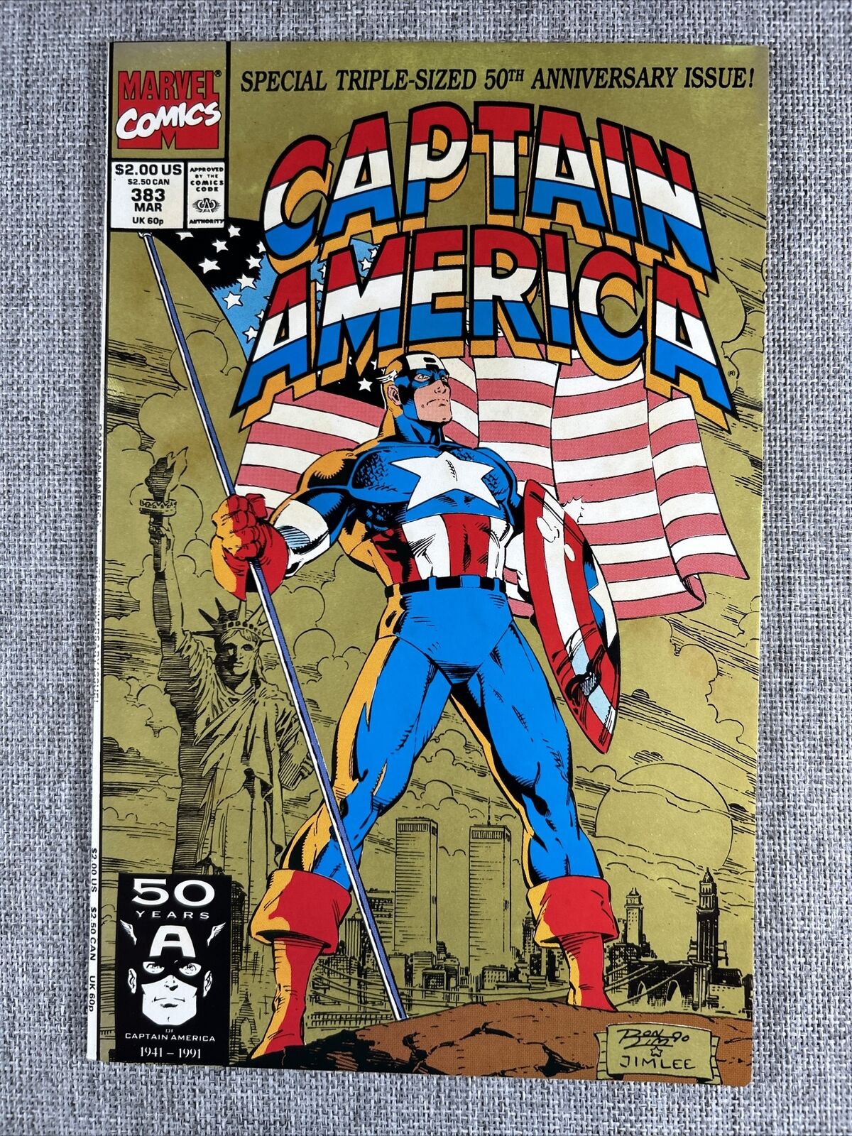 Captain America #383 Giant Triple size March 91 Marvel 50th Anniversary Jim Lee
